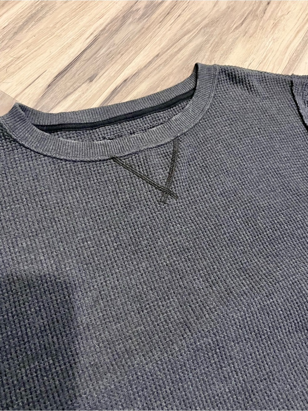 American Eagle Outfitters Men's Charcoal Waffle Crewneck Sweater
